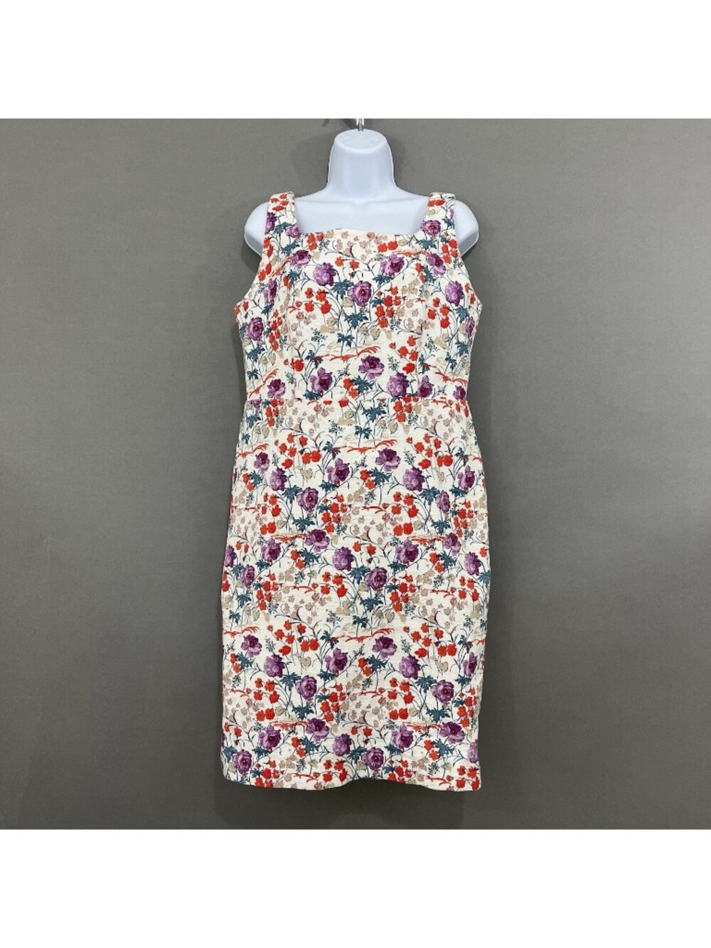 Ann Taylor Cream Floral Square Neck Sleeveless Lined Shift Dress